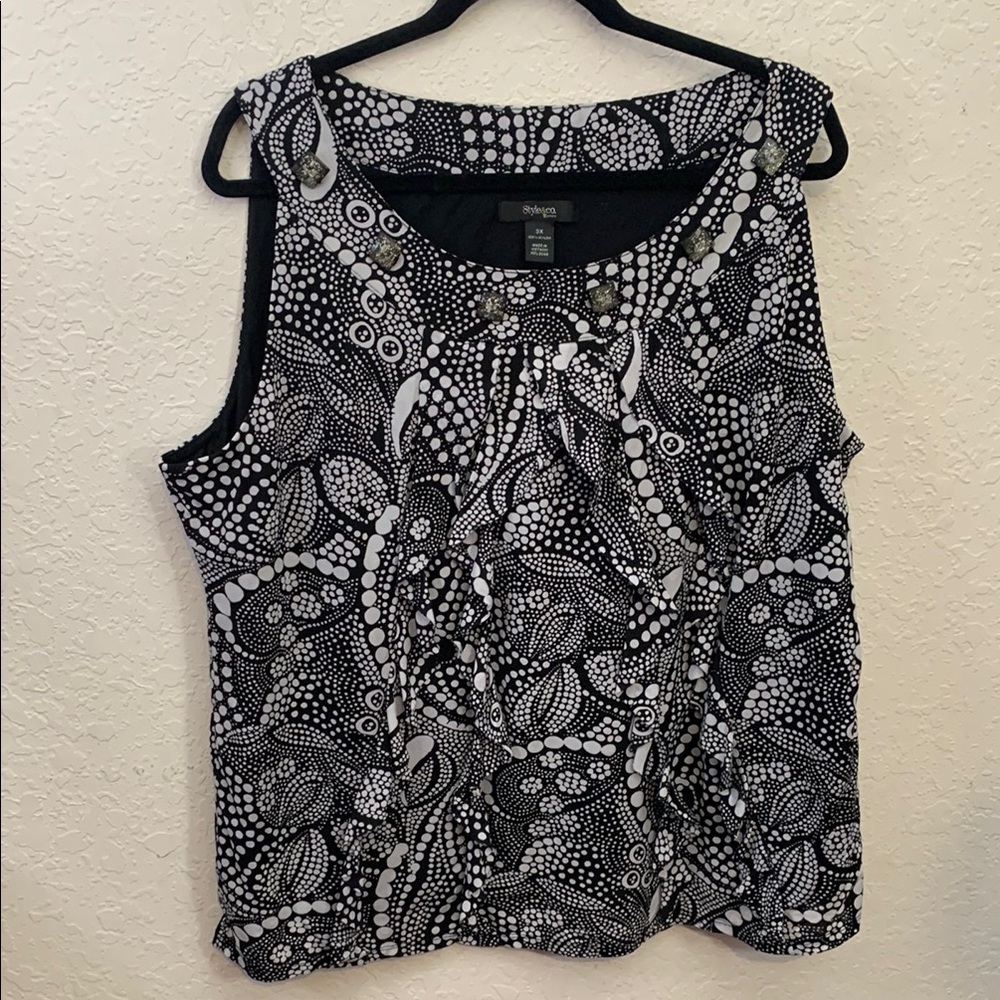 Style & Co Black and White Ruffled embellished Blouse